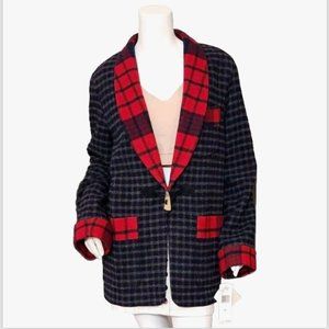 Vtg LRL RALPH LAUREN Wool Tartan Plaid Blazer Jacket Toggle Button